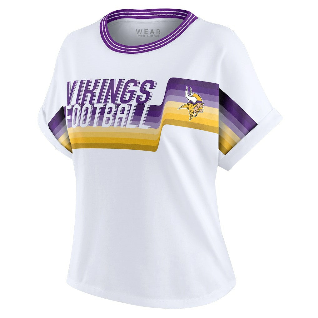 Minnesota Vikings WEAR by Erin Andrews Women's Cropped Center Stripe Dolman T-Shirt White