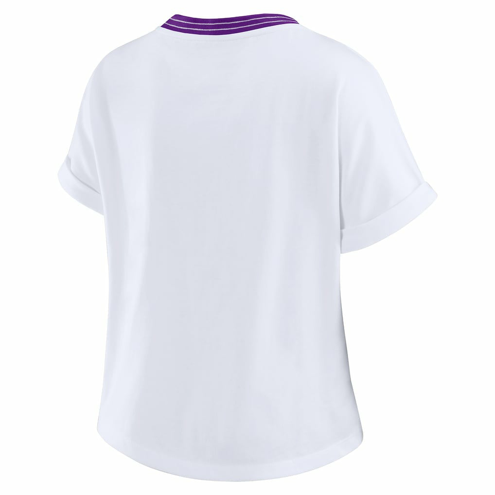 Minnesota Vikings WEAR by Erin Andrews Women's Cropped Center Stripe Dolman T-Shirt White