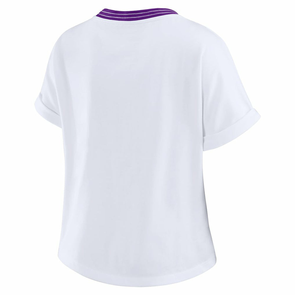 Minnesota Vikings WEAR by Erin Andrews Women's Cropped Center Stripe Dolman T-Shirt White