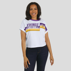 Minnesota Vikings WEAR by Erin Andrews Women's Cropped Center Stripe Dolman T-Shirt White