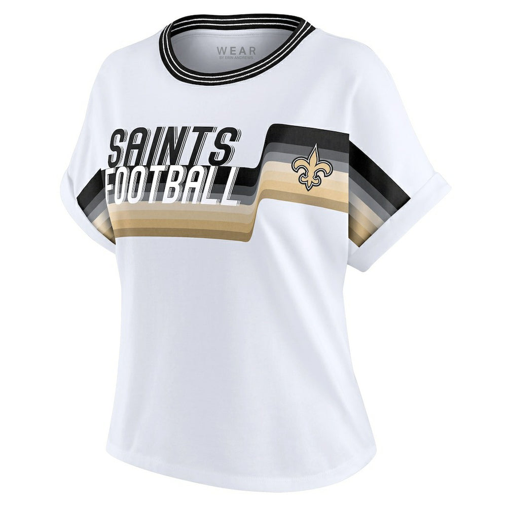 New Orleans Saints WEAR by Erin Andrews Women's Cropped Center Stripe Dolman T-Shirt White