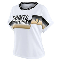 New Orleans Saints WEAR by Erin Andrews Women's Cropped Center Stripe Dolman T-Shirt White