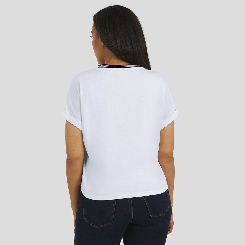 New Orleans Saints WEAR by Erin Andrews Women's Cropped Center Stripe Dolman T-Shirt White