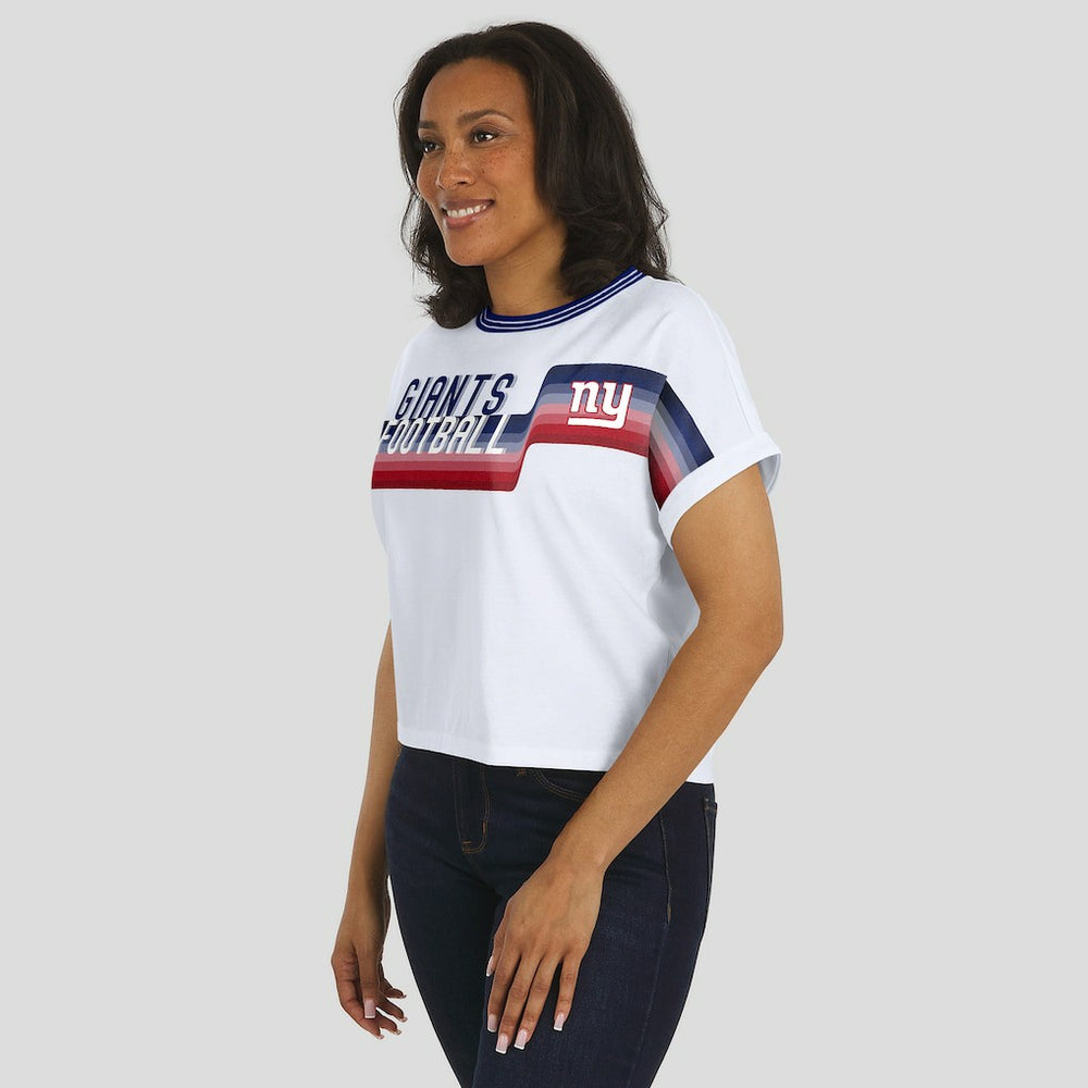 New York Giants WEAR by Erin Andrews Women's Cropped Center Stripe Dolman T-Shirt White