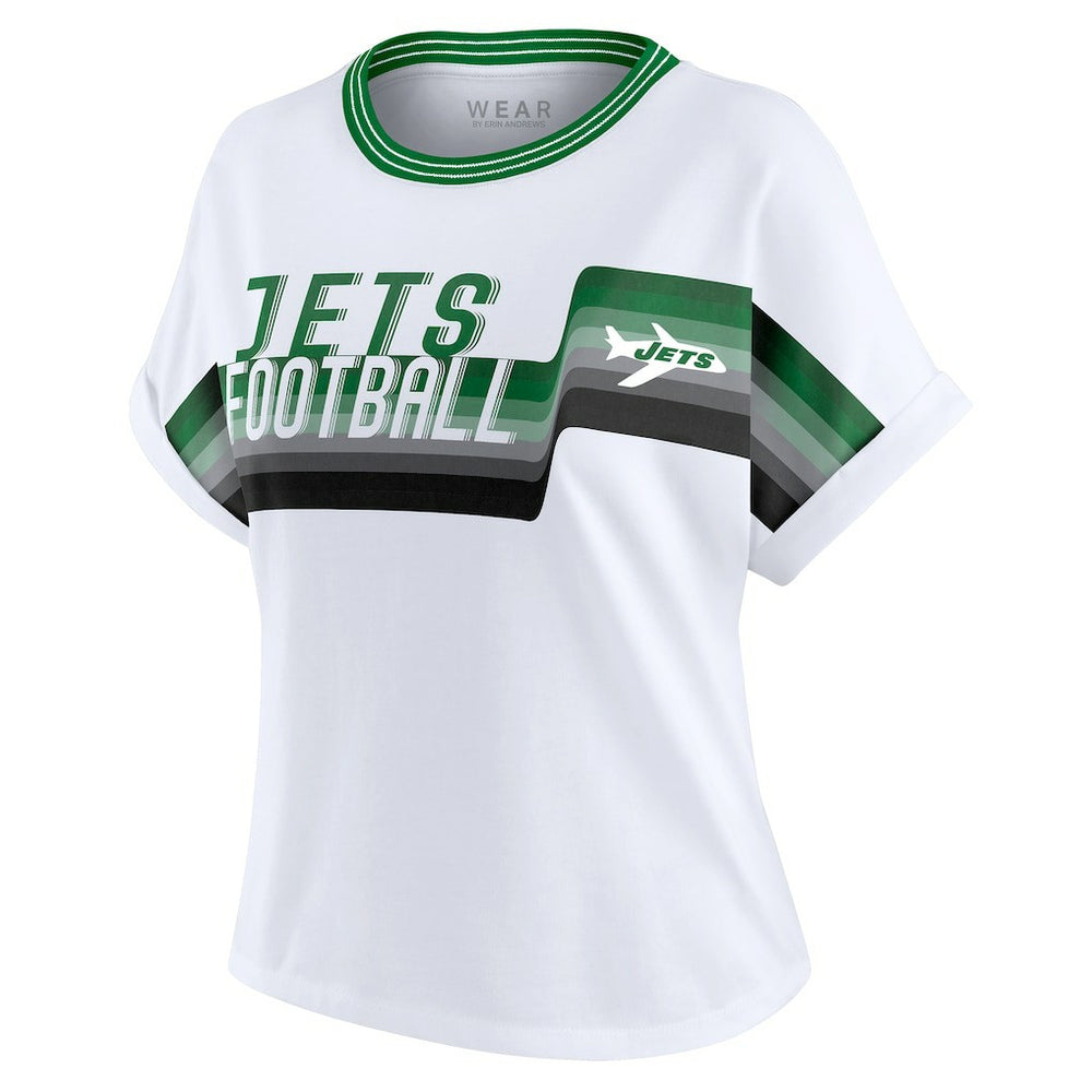 New York Jets WEAR by Erin Andrews Women's Cropped Center Stripe Dolman T-Shirt White