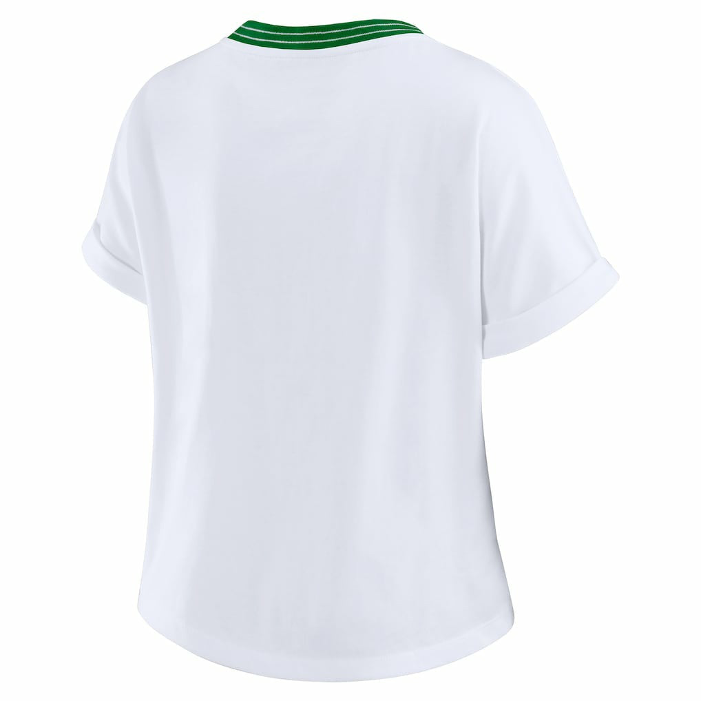 New York Jets WEAR by Erin Andrews Women's Cropped Center Stripe Dolman T-Shirt White