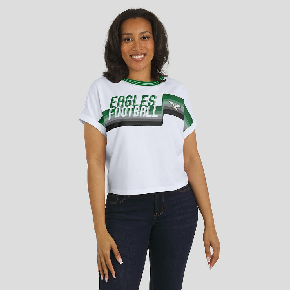 Philadelphia Eagles WEAR by Erin Andrews Women's Cropped Center Stripe Dolman T-Shirt White