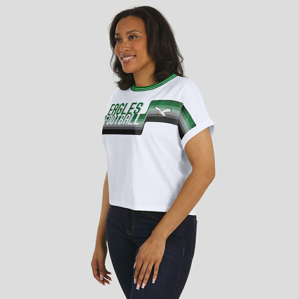 Philadelphia Eagles WEAR by Erin Andrews Women's Cropped Center Stripe Dolman T-Shirt White