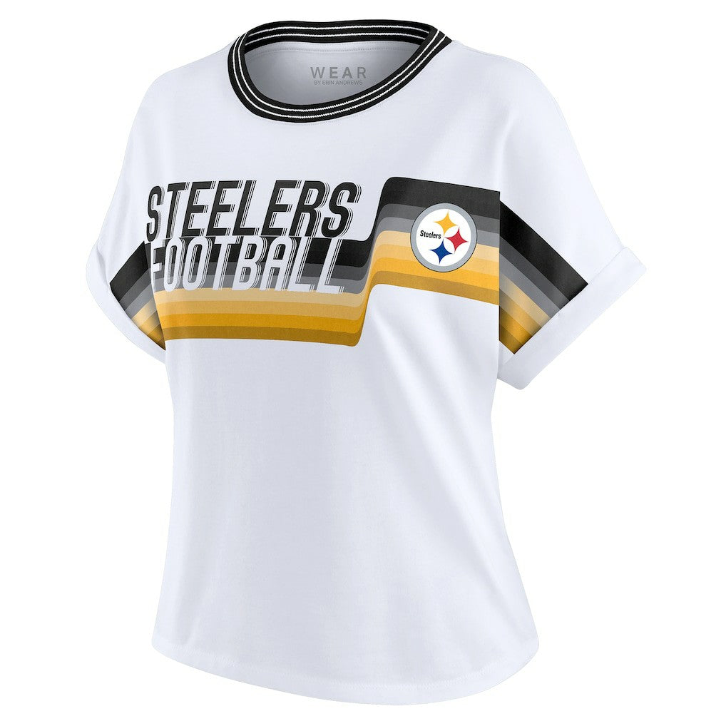 Pittsburgh Steelers WEAR by Erin Andrews Women's Cropped Center Stripe Dolman T-Shirt White