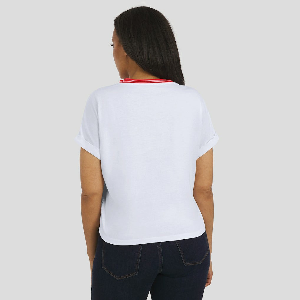 San Francisco 49ers WEAR by Erin Andrews Women's Cropped Center Stripe Dolman T-Shirt White