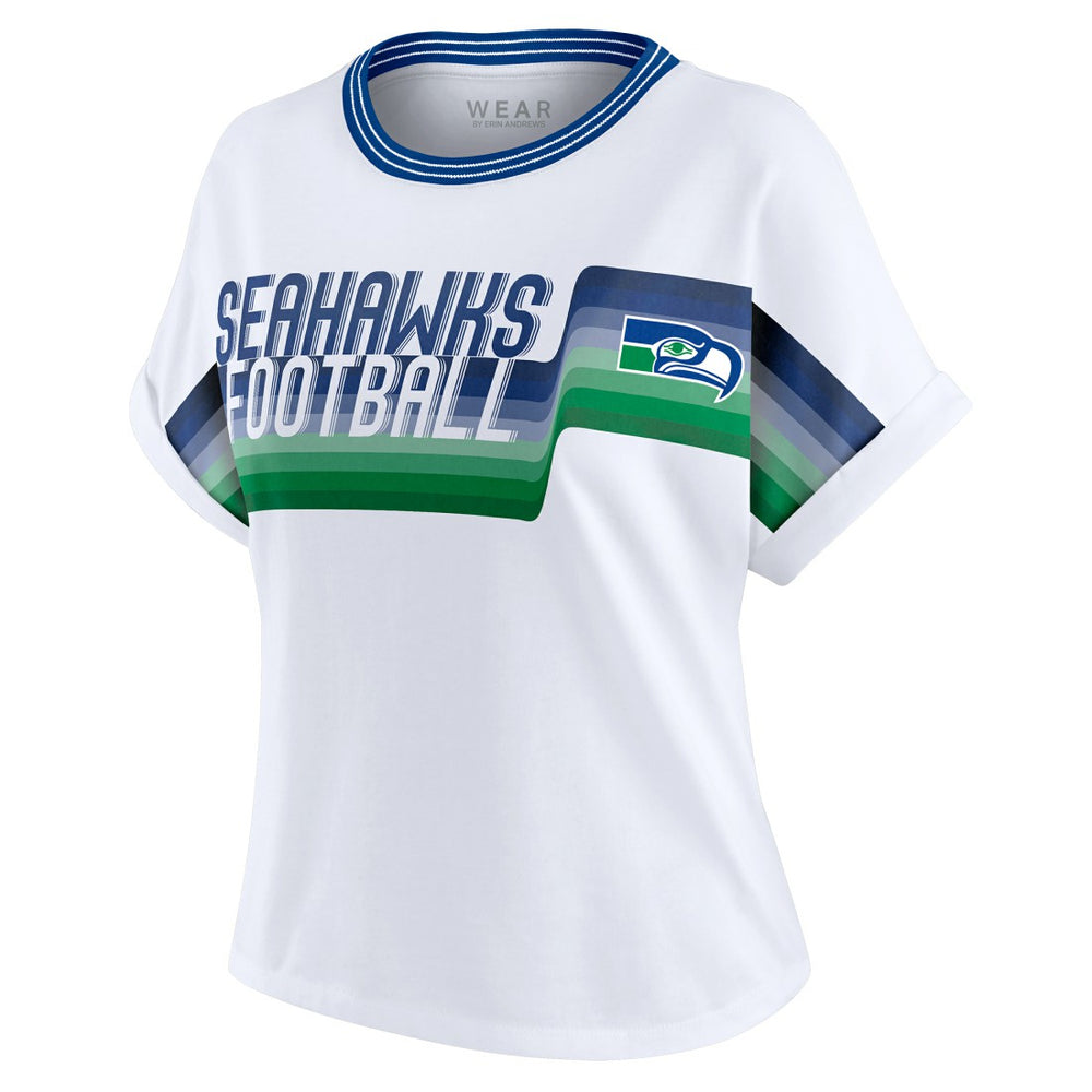 Seattle Seahawks WEAR by Erin Andrews Women's Cropped Center Stripe Dolman T-Shirt White