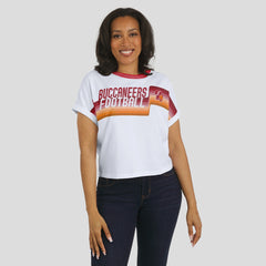 Tampa Bay Buccaneers WEAR by Erin Andrews Women's Cropped Center Stripe Dolman T-Shirt White