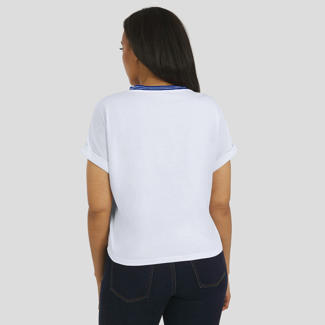 Denver Broncos WEAR by Erin Andrews Women's Cropped Center Stripe Dolman T-Shirt White