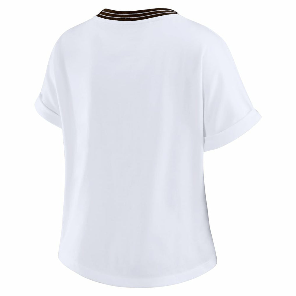 Cleveland Browns WEAR by Erin Andrews Women's Cropped Center Stripe Dolman T-Shirt White