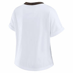 Cleveland Browns WEAR by Erin Andrews Women's Cropped Center Stripe Dolman T-Shirt White