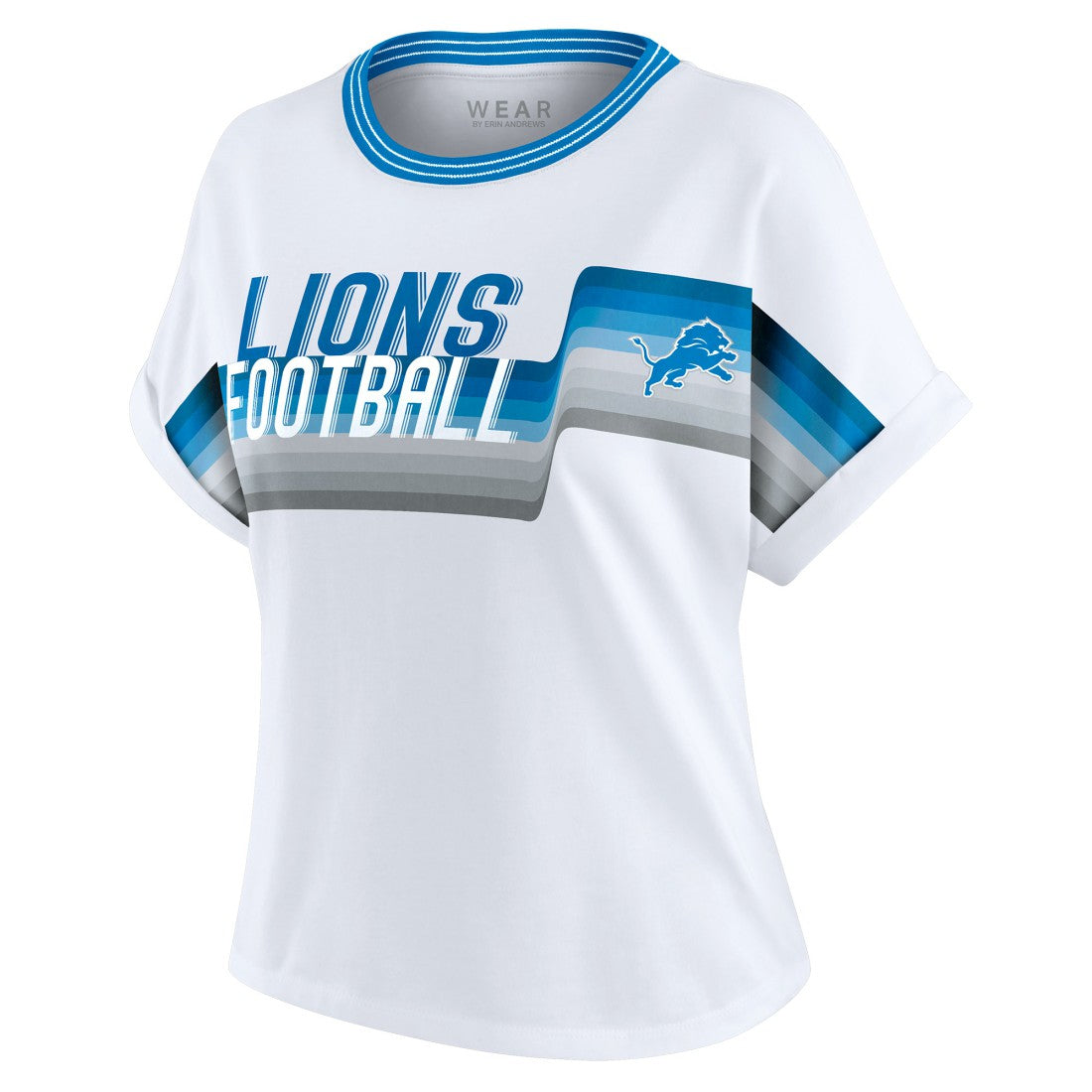 Detroit Lions WEAR by Erin Andrews Women's Cropped Center Stripe Dolman T-Shirt White