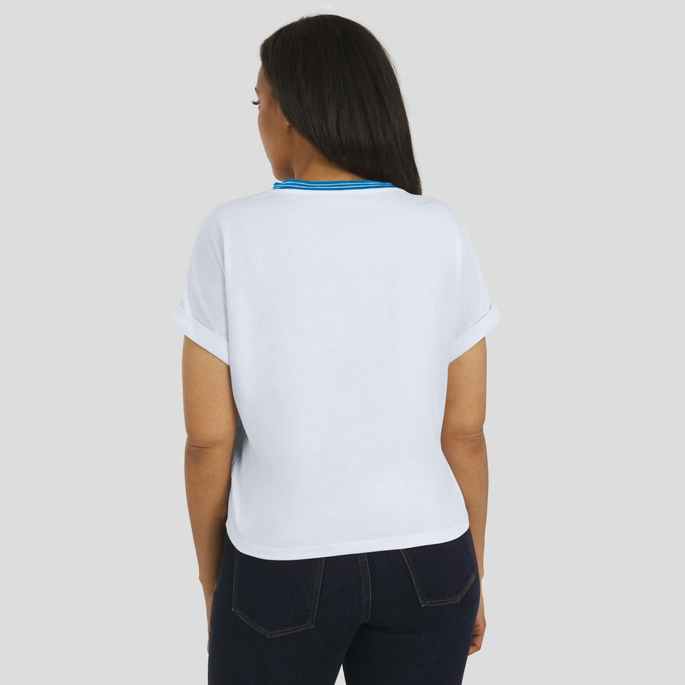 Detroit Lions WEAR by Erin Andrews Women's Cropped Center Stripe Dolman T-Shirt White