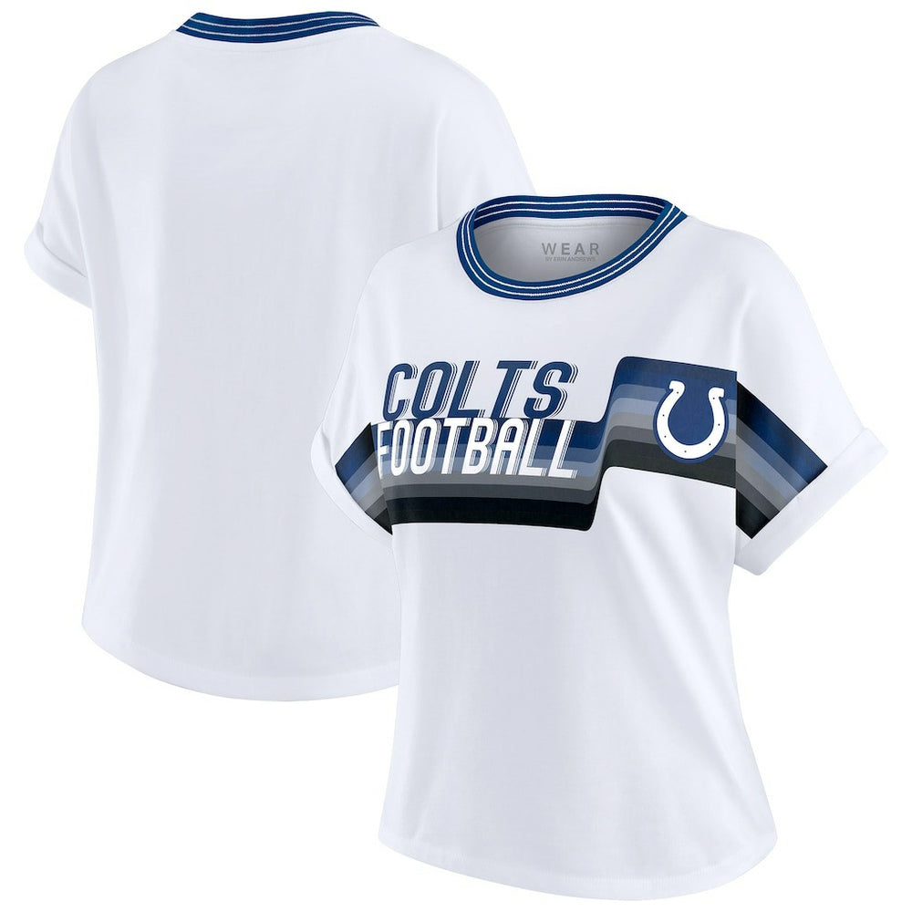Indianapolis Colts WEAR by Erin Andrews Women's Cropped Center Stripe Dolman T-Shirt White