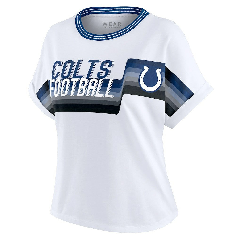 Indianapolis Colts WEAR by Erin Andrews Women's Cropped Center Stripe Dolman T-Shirt White