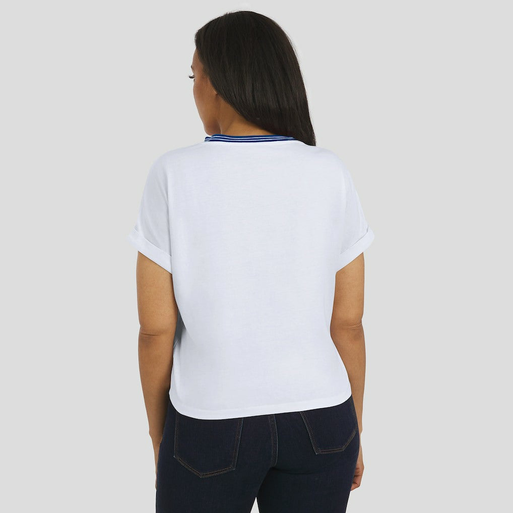 Indianapolis Colts WEAR by Erin Andrews Women's Cropped Center Stripe Dolman T-Shirt White