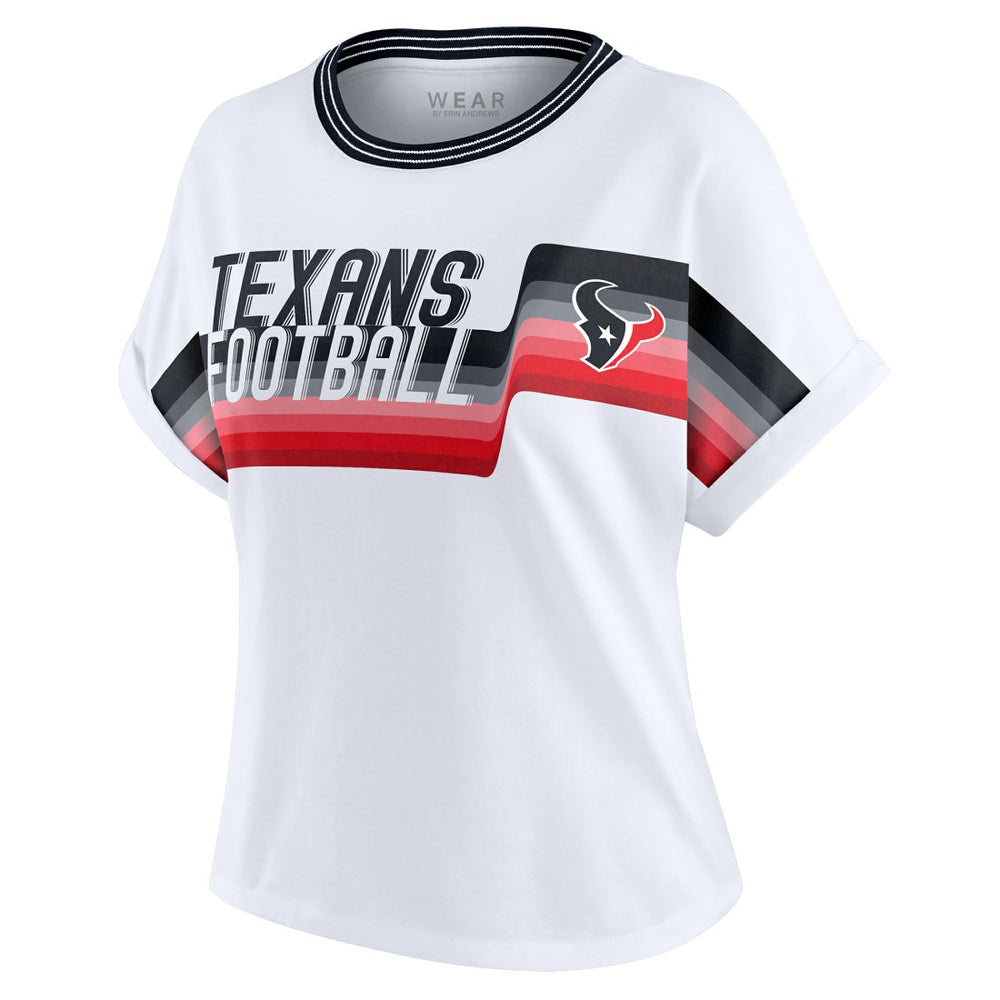 Houston Texans WEAR by Erin Andrews Women's Cropped Center Stripe Dolman T-Shirt White