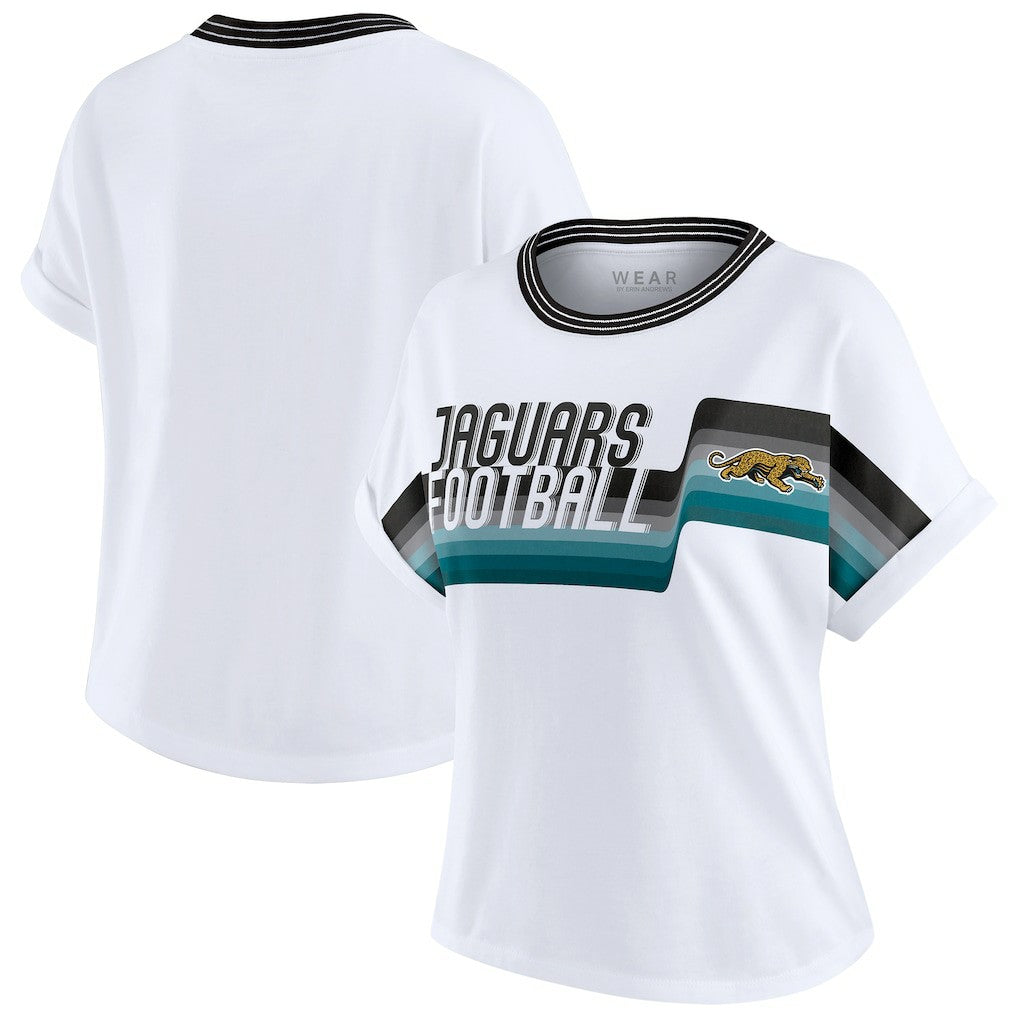 Jacksonville Jaguars WEAR by Erin Andrews Women's Cropped Center Stripe Dolman T-Shirt White