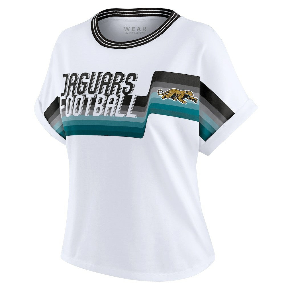 Jacksonville Jaguars WEAR by Erin Andrews Women's Cropped Center Stripe Dolman T-Shirt White