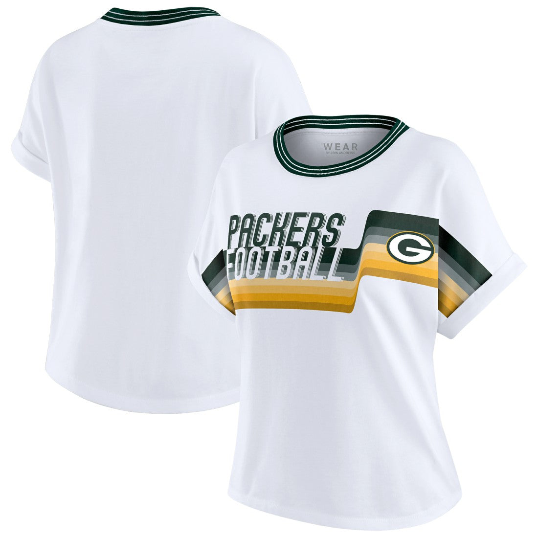 Green Bay Packers WEAR by Erin Andrews Women's Cropped Center Stripe Dolman T-Shirt White