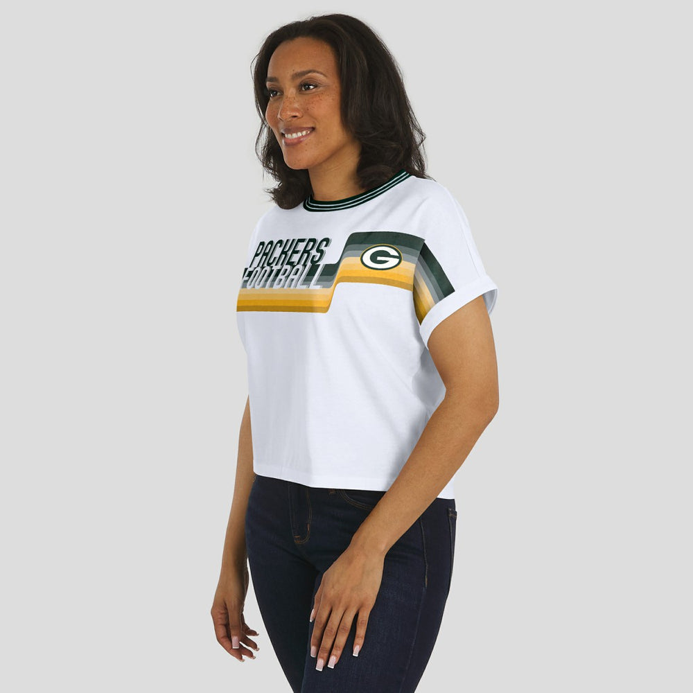 Green Bay Packers WEAR by Erin Andrews Women's Cropped Center Stripe Dolman T-Shirt White