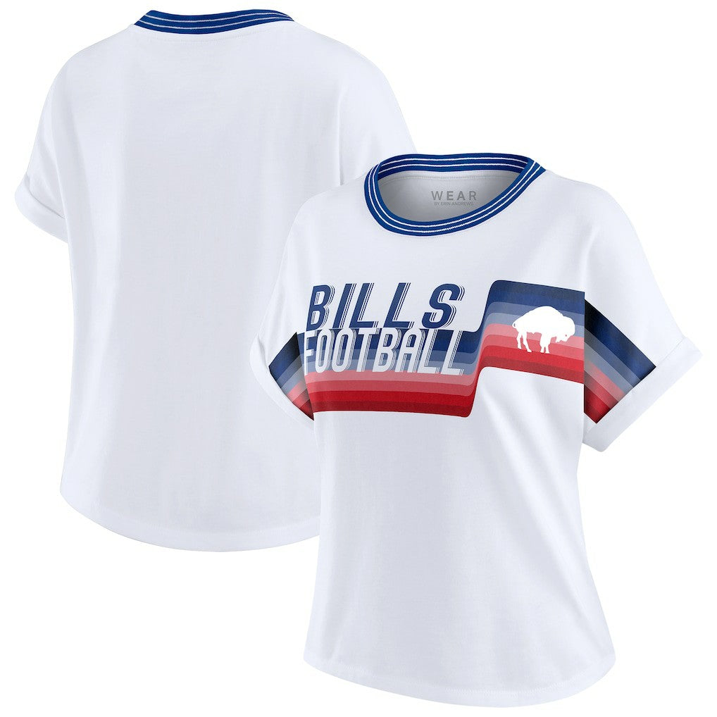 Buffalo Bills WEAR by Erin Andrews Women's Cropped Center Stripe Dolman T-Shirt White