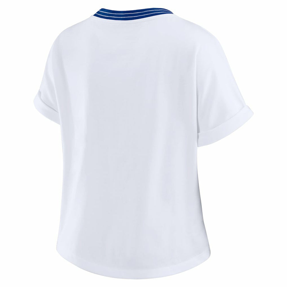Buffalo Bills WEAR by Erin Andrews Women's Cropped Center Stripe Dolman T-Shirt White