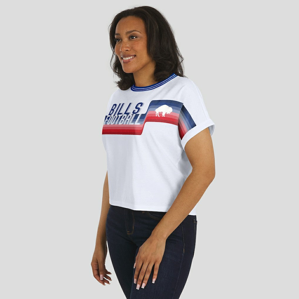 Buffalo Bills WEAR by Erin Andrews Women's Cropped Center Stripe Dolman T-Shirt White