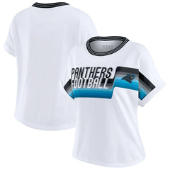 Carolina Panthers WEAR by Erin Andrews Women's Cropped Center Stripe Dolman T-Shirt White