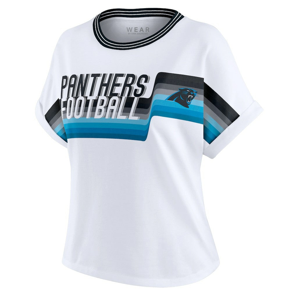 Carolina Panthers WEAR by Erin Andrews Women's Cropped Center Stripe Dolman T-Shirt White