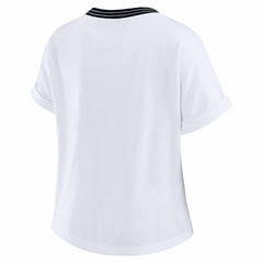 Carolina Panthers WEAR by Erin Andrews Women's Cropped Center Stripe Dolman T-Shirt White