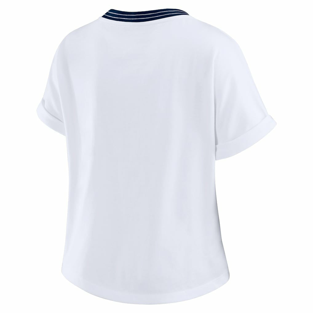 Chicago Bears WEAR by Erin Andrews Women's Cropped Center Stripe Dolman T-Shirt White
