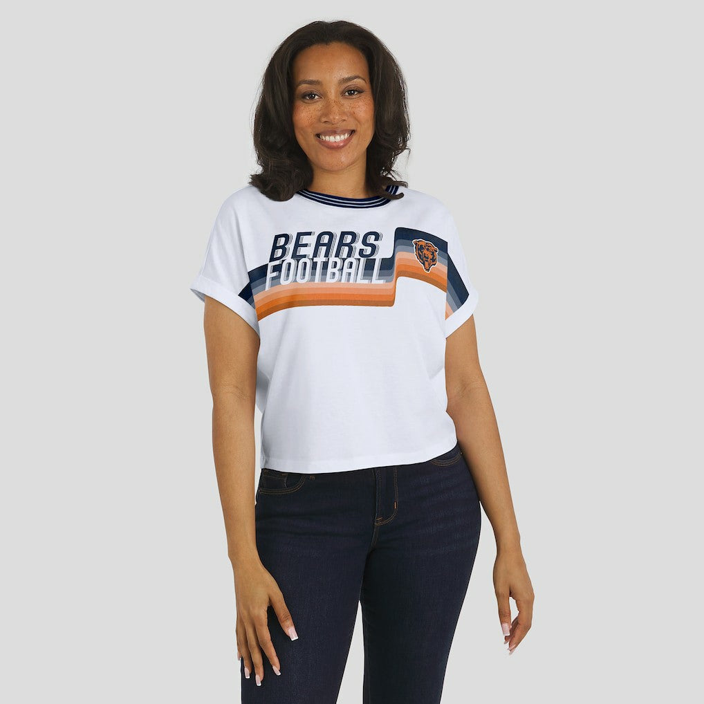 Chicago Bears WEAR by Erin Andrews Women's Cropped Center Stripe Dolman T-Shirt White