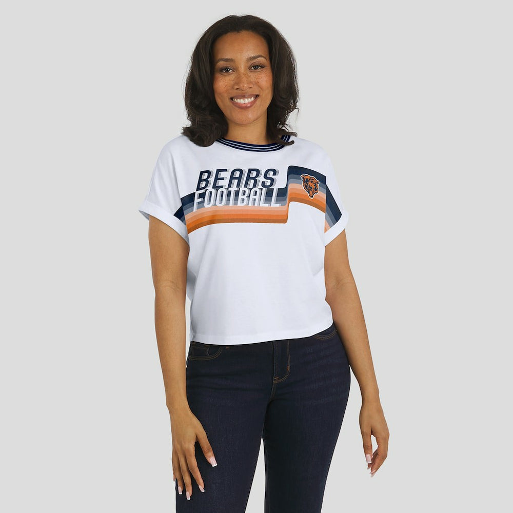 Chicago Bears WEAR by Erin Andrews Women's Cropped Center Stripe Dolman T-Shirt White