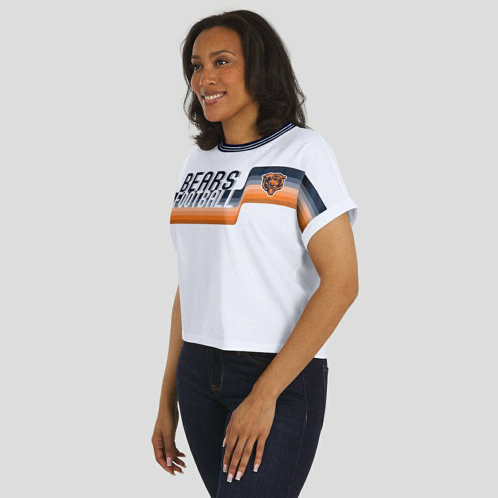 Chicago Bears WEAR by Erin Andrews Women's Cropped Center Stripe Dolman T-Shirt White