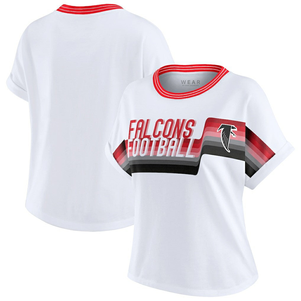 Atlanta Falcons WEAR by Erin Andrews Women's Cropped Center Stripe Dolman T-Shirt White