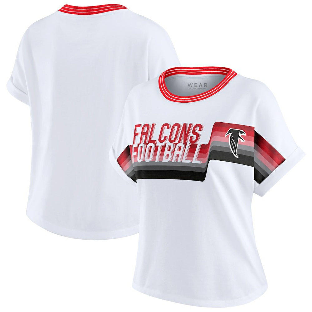 Atlanta Falcons WEAR by Erin Andrews Women's Cropped Center Stripe Dolman T-Shirt White