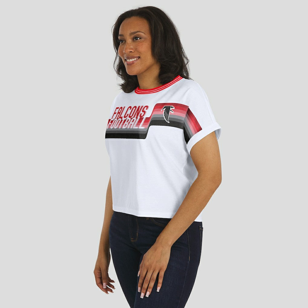Atlanta Falcons WEAR by Erin Andrews Women's Cropped Center Stripe Dolman T-Shirt White