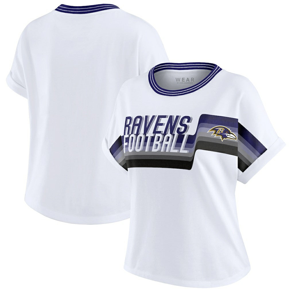 Baltimore Ravens WEAR by Erin Andrews Women's Cropped Center Stripe Dolman T-Shirt White