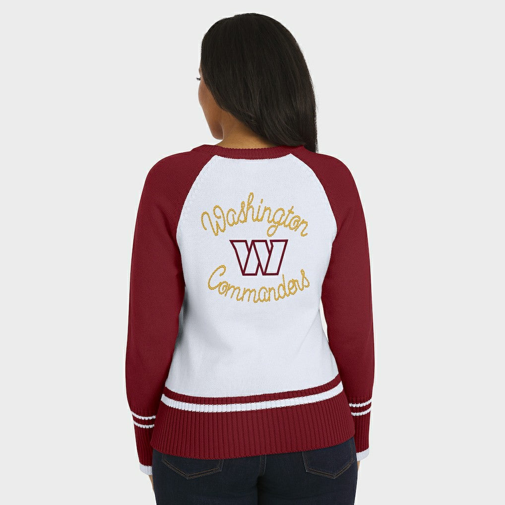 Washington Commanders WEAR by Erin Andrews Women's Colorblock Raglan Sweater White/Burgundy