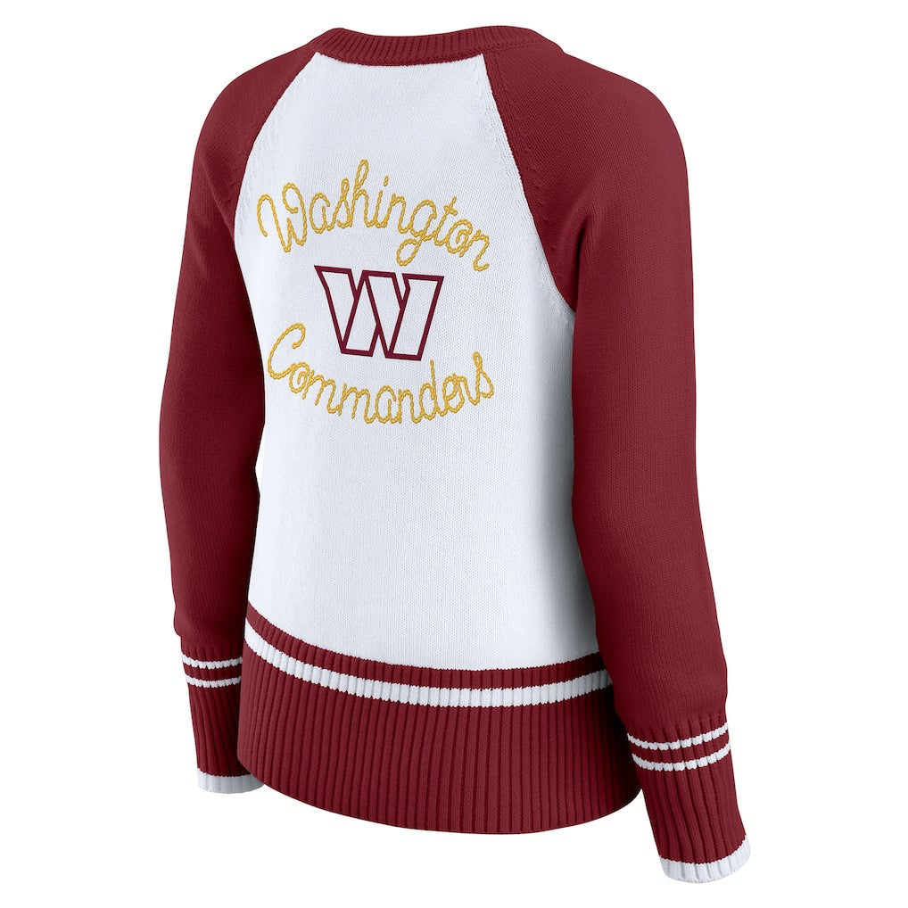 Washington Commanders WEAR by Erin Andrews Women's Colorblock Raglan Sweater White/Burgundy