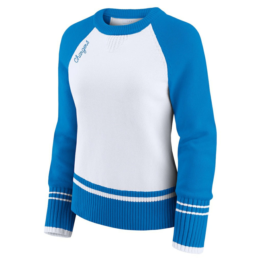 Los Angeles Chargers WEAR by Erin Andrews Women's Colorblock Raglan Sweater White/Powder Blue