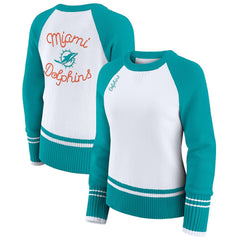 Miami Dolphins WEAR by Erin Andrews Women's Colorblock Raglan Sweater White/Aqua