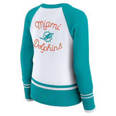Miami Dolphins WEAR by Erin Andrews Women's Colorblock Raglan Sweater White/Aqua