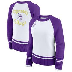 Minnesota Vikings WEAR by Erin Andrews Women's Colorblock Raglan Sweater White/Purple