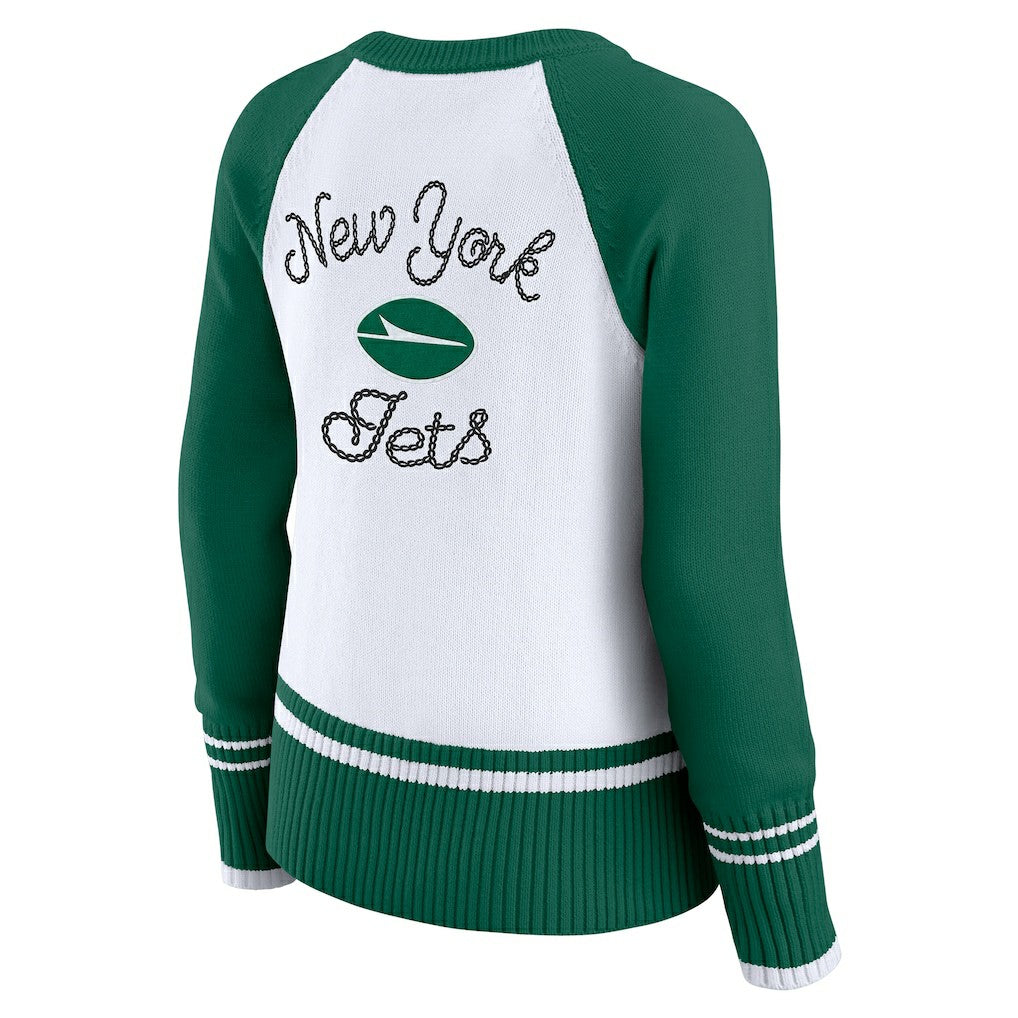 New York Jets WEAR by Erin Andrews Women's Colorblock Raglan Sweater White/Green